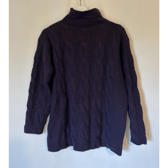 Vtg L.L. Bean Sweater Medium Mock Neck Plum Wool Yak Fisherman Cable Knit - Picture 1 of 8